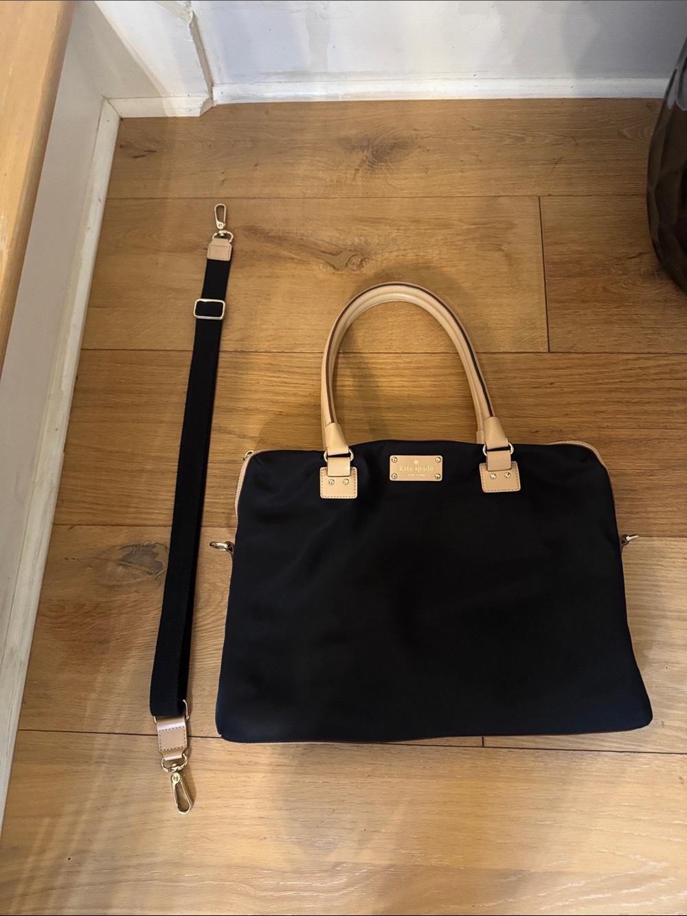 kate spade Black Laptop Briefcase with Tan Leather Trim